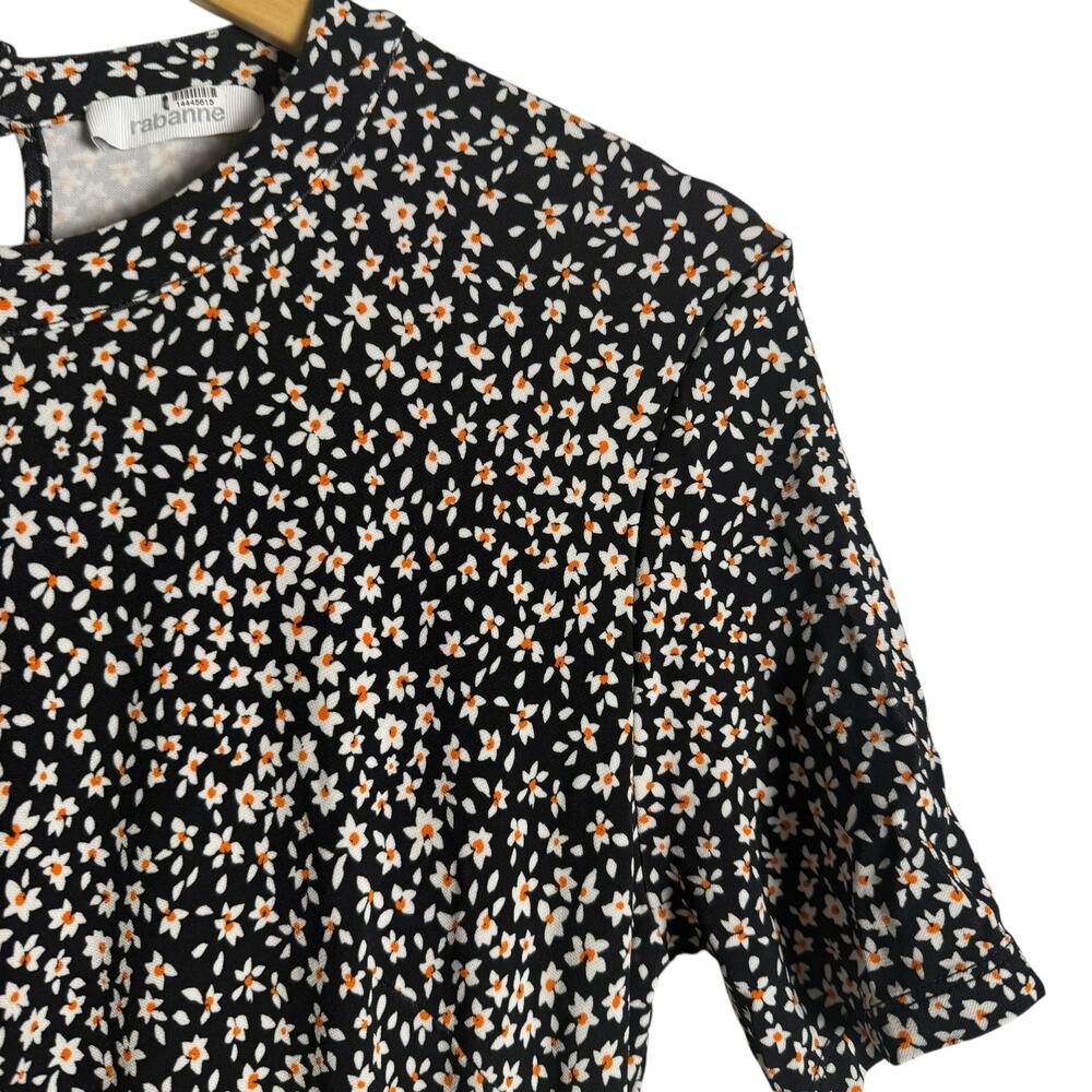 Paco Rabanne Black Floral Jersey Short Sleeve Crewneck Midi Dress Size XXL - Picture 10 of 16